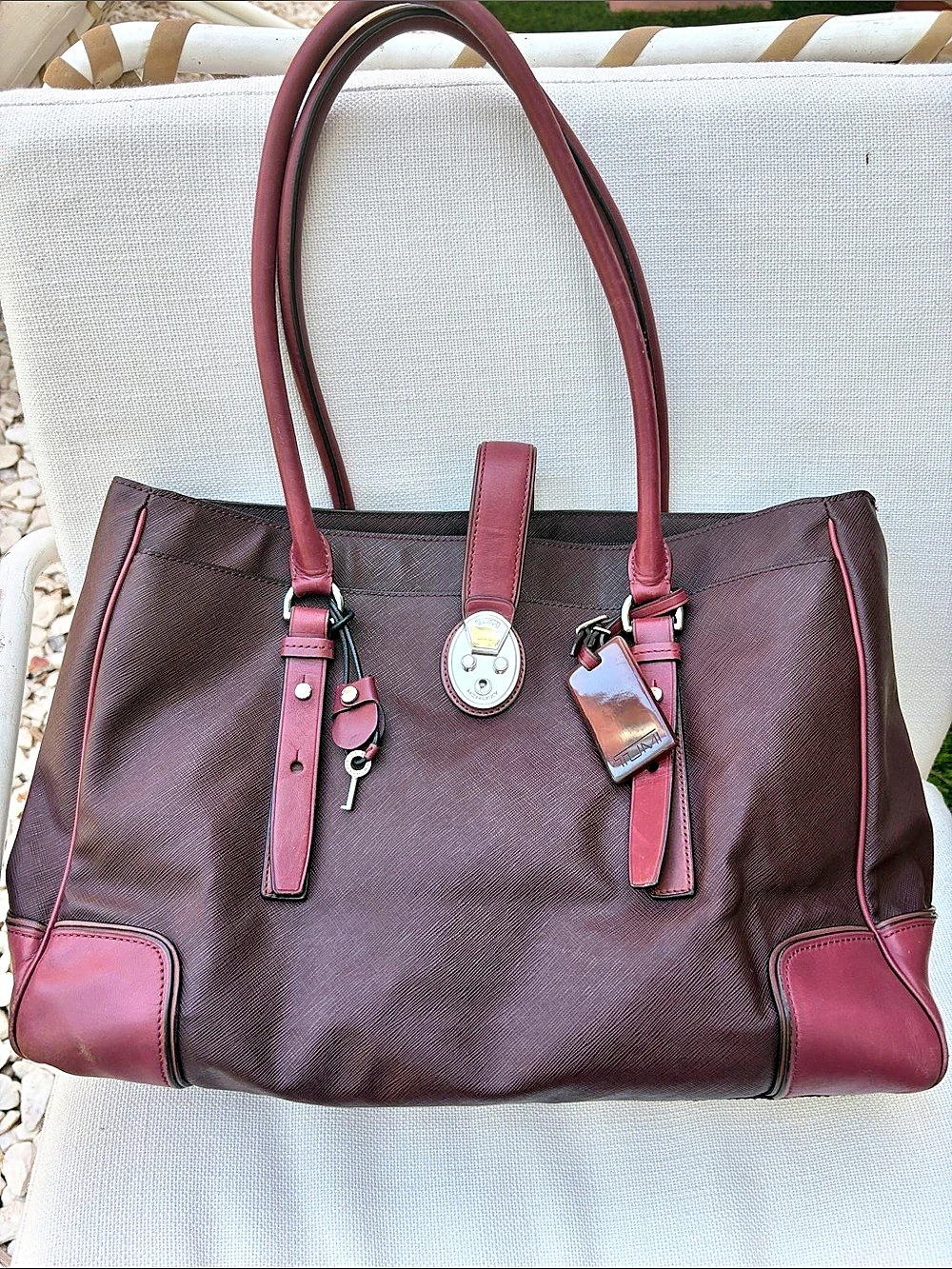 TUMI Leather-Trim Tote in Brown & Red